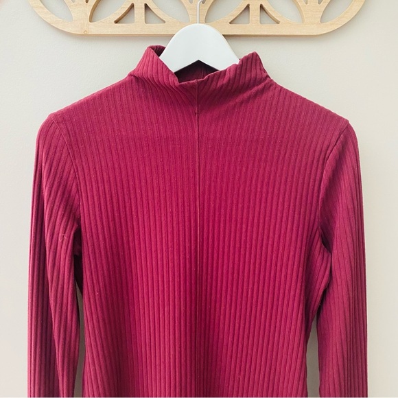 Madewell Ribbed Long Sleeve Turtle Neck Top Maroon Sz Medium - Picture 2 of 9